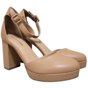 Sun + Stone Women Ankle Strap Platform High Heels Birdey Size US 10M Nude Smooth